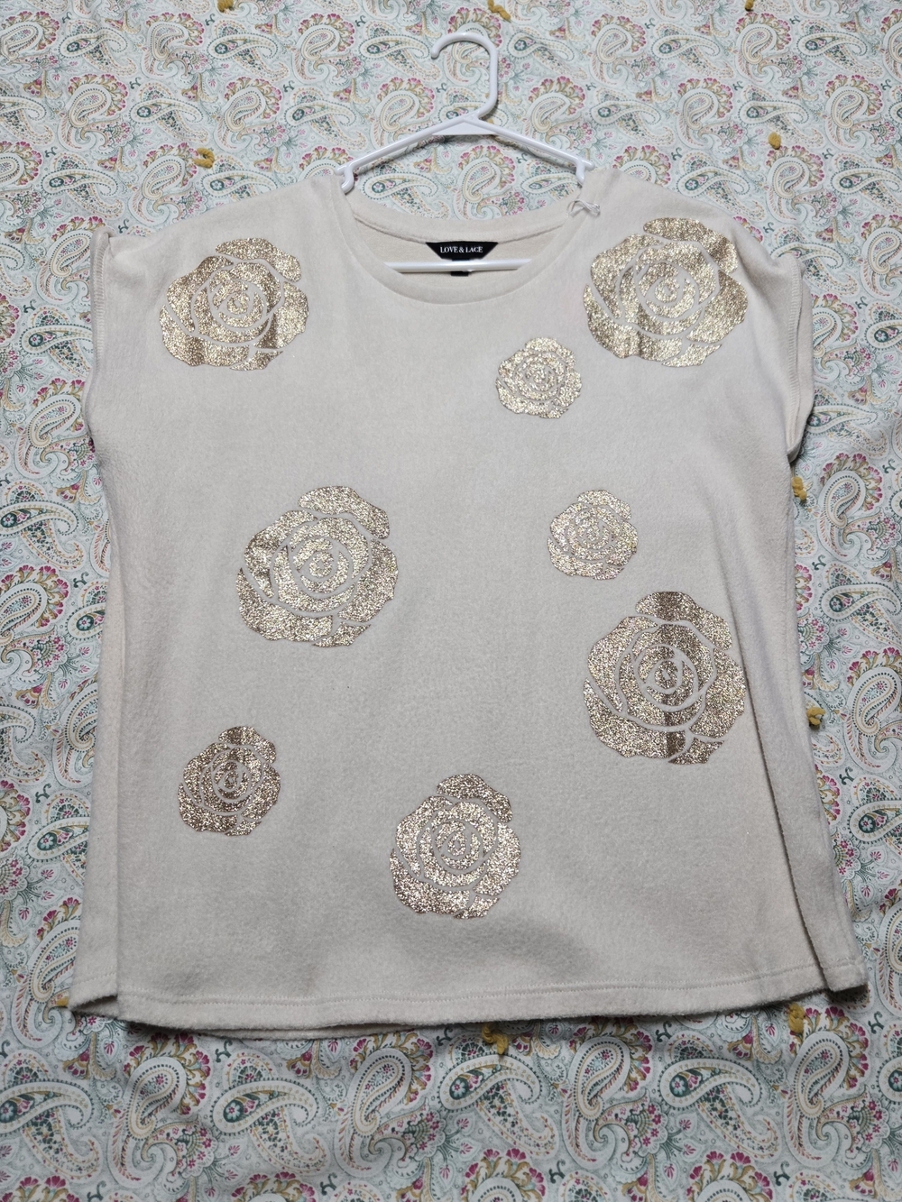 Love & Love Cream Top with Gold Rose Foil Accents
